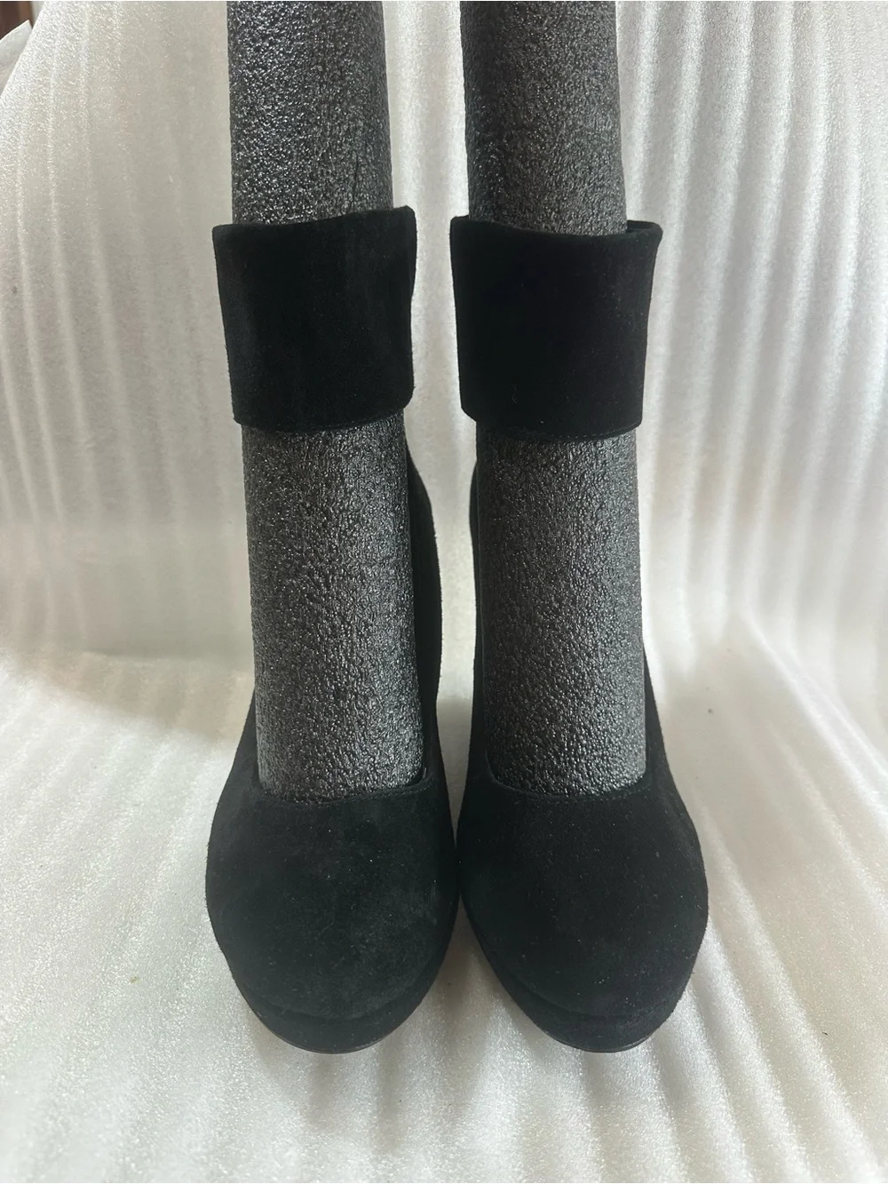 envy Black Suede Wedge Pumps with Fold-Over Ankle Cuff
